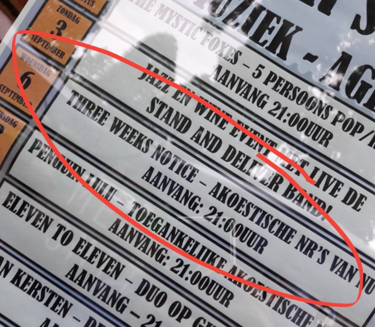 Optreden bij Meneer Smit in Wijchen 6 september 2017